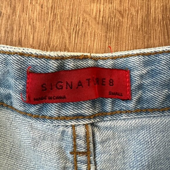 Signature 8 | Ultra High Rise Orange Reflective Distressed Jean Shorts Sz S - Picture 4 of 8